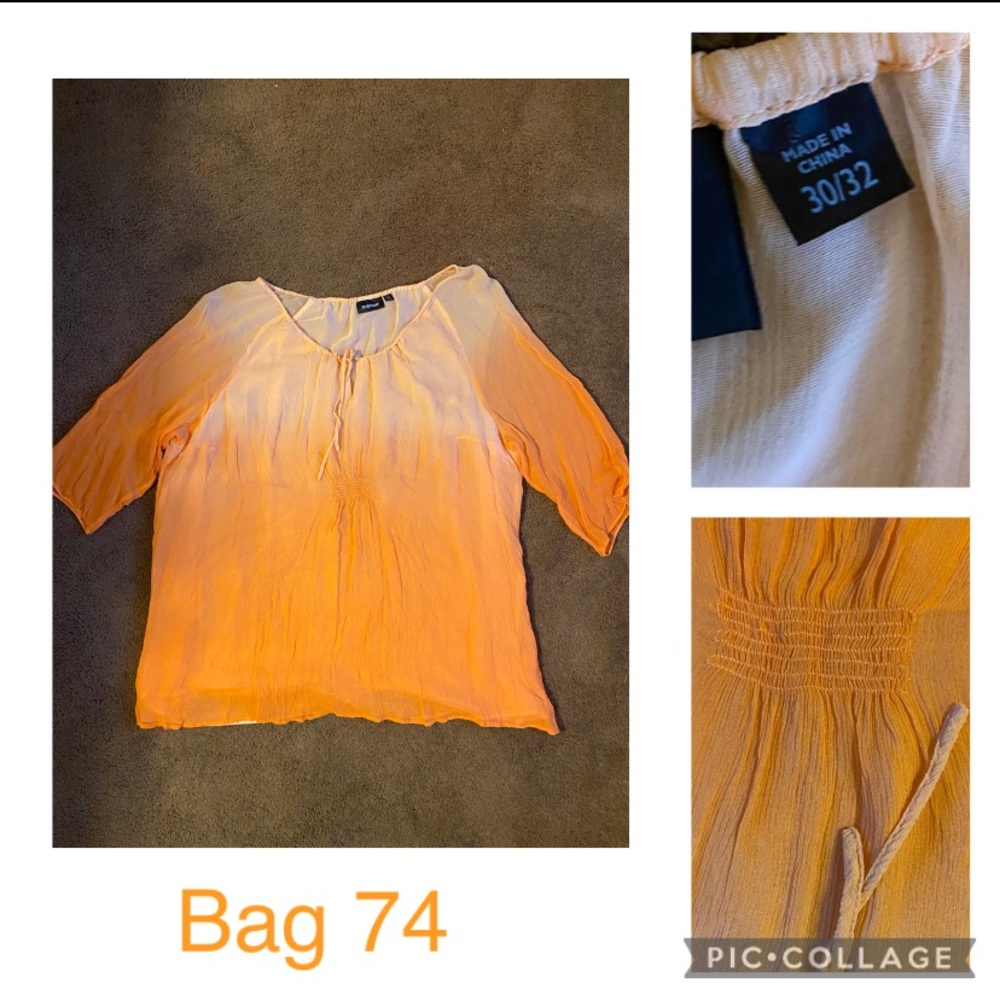 30/32 Avenue Orange sheer sheer light weight quarter sleeve front tie blouse